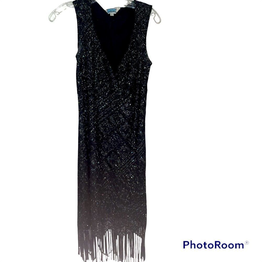 Boutique Metallic Beaded Flapper Style Dress